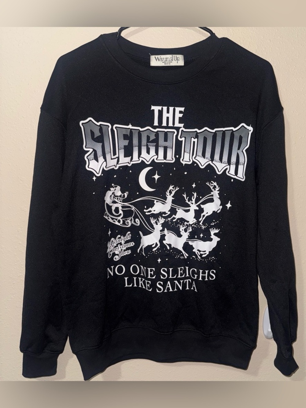 Wound Up | XS Black Graphic 'The Sleigh Tour' Crewneck Sweater